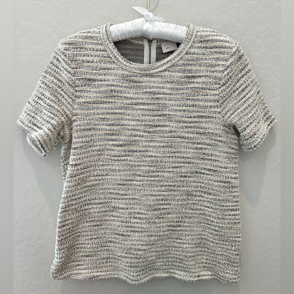 ANTHROPOLOGIE |  Paris St. Clair Metallic Knit Short Sleeve Sweater Top | Medium - Picture 1 of 7